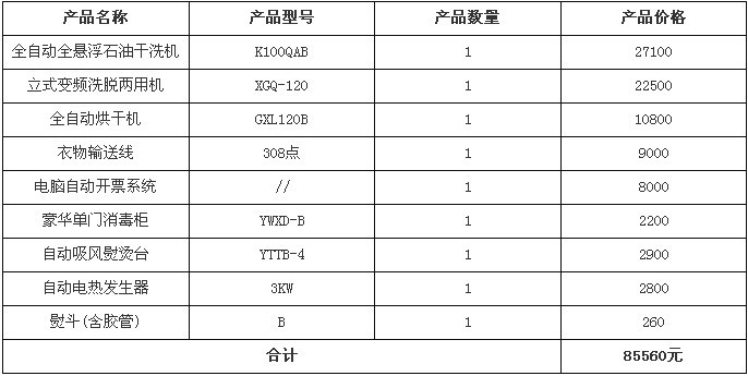 UCC洗衣中型干洗店標(biāo)準配置